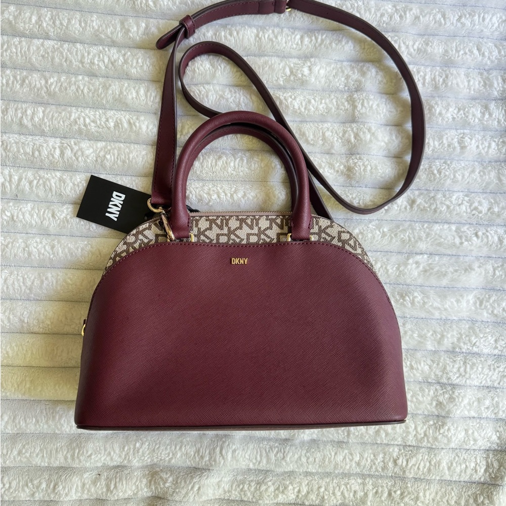 NWT DKNY Red(Burgundy) and Cream Satchel with Classic Design